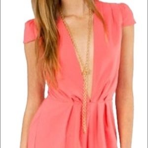 TOBI Plunge Lowcut Coral Romper